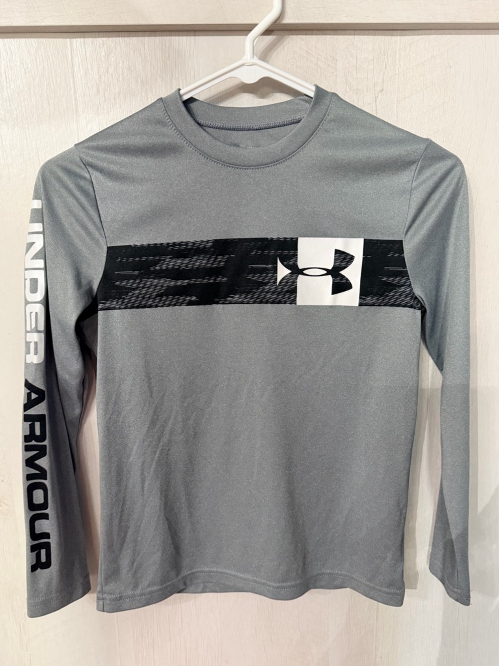 Under Armour Gray Long Sleeve Tee with Black Logo Stripe